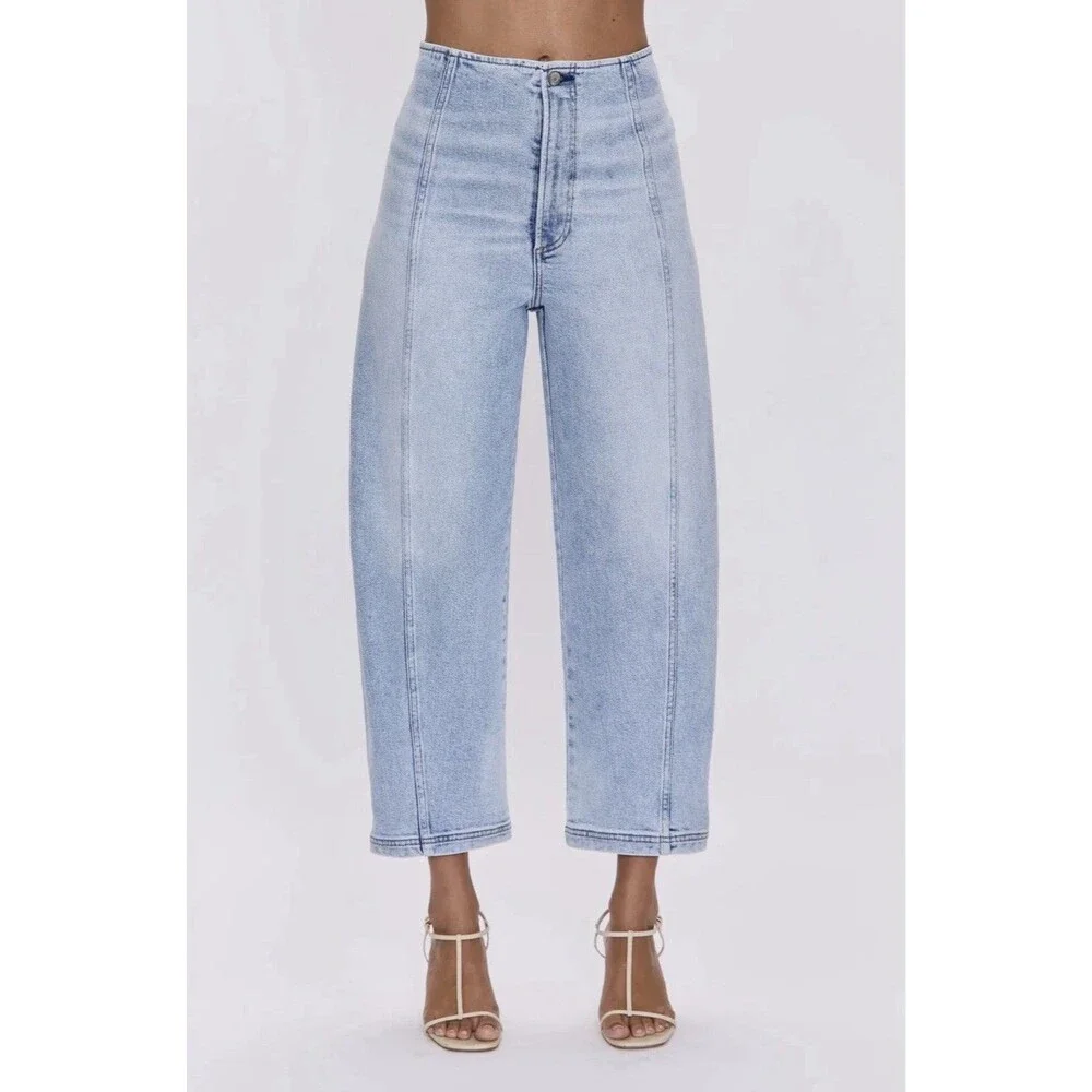 Pistola Blair High Waist Crop Barrel Jeans Size 26 Pristine Light Wash Denim - Picture 1 of 11